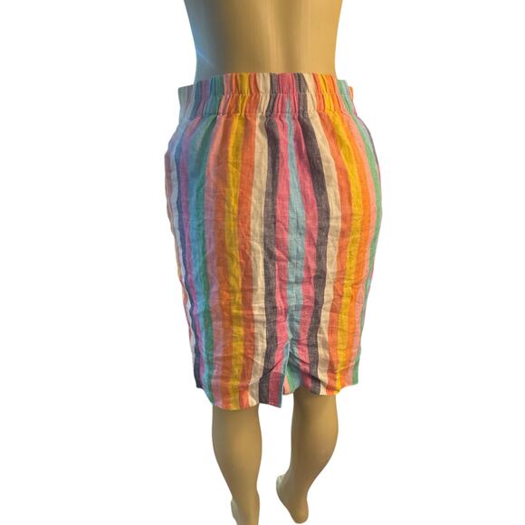 Women XS J.Crew Pull-On Linen Skirt Rainbow Stripe Skirt 100% Linen Summer - Picture 4 of 6
